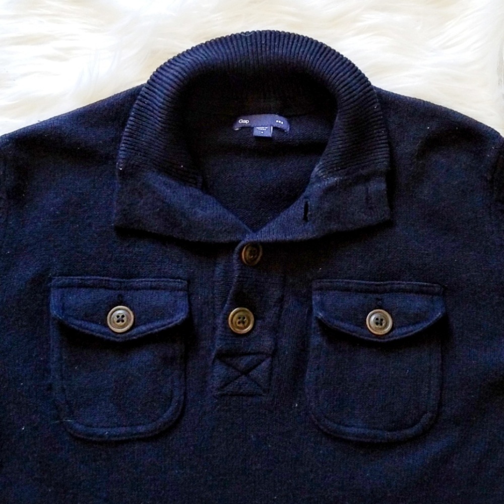 Gap Navy Blue Wool Button Down Collared Sweater - image 4